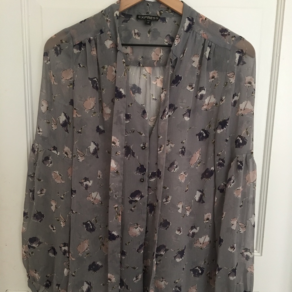 Express Light Grey Floral Button Up